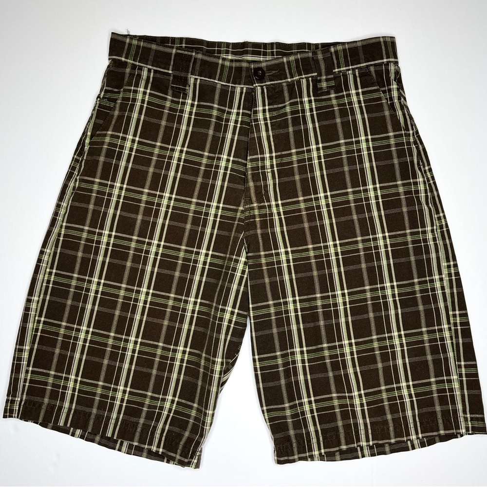 Burnside Brown Plaid Shorts Size 32 Mens Bermuda Belt Loop Preppy Flat Front - Picture 1 of 4